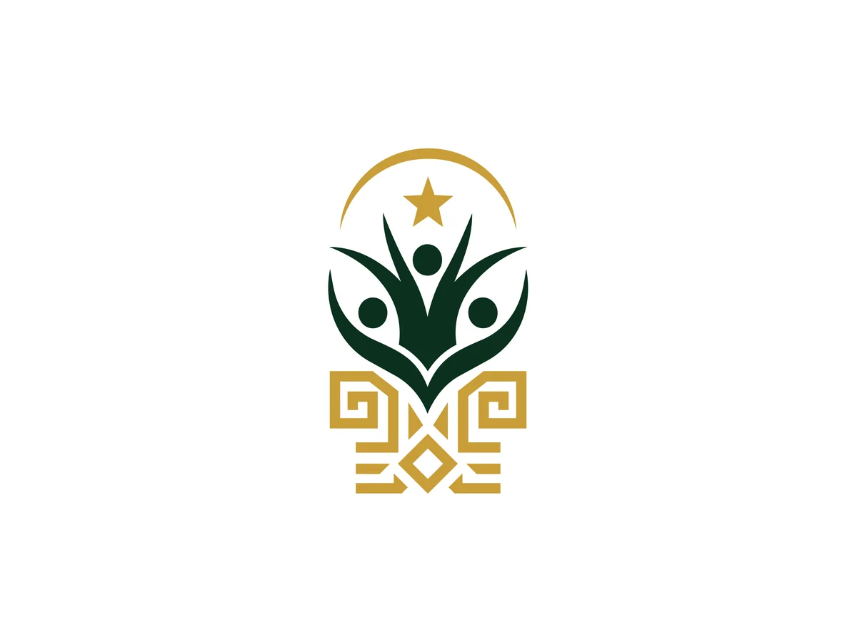 The Bene Est Akrofi icon in gold and forest green
