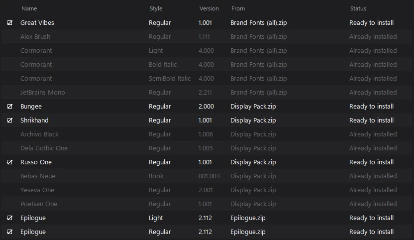 FontDrop scan results in dark mode