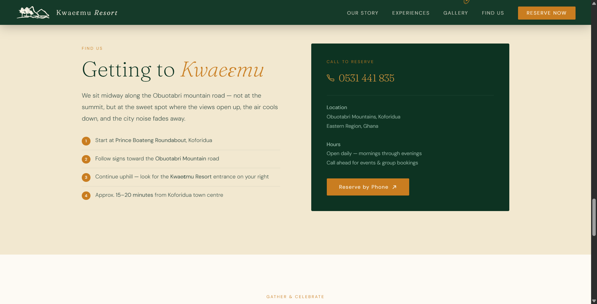 Kwaeɛmu Resort — contact page